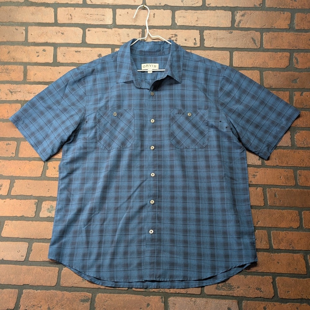 Orvis Men's Blue Plaid Vented Performance Button Up Shirt XL